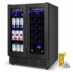 Defective 24 Inch Dual Zone Wine and Beverage Refrigerator, Beverage Cooler Fridge with Glass Door, Built-In C