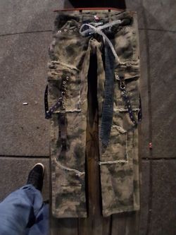 Avery Tien 1/1 Distressed Camo Cargo Pants with Hardware