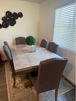 Beautiful  Marble 7-Piece Ashley Dining Set – 6 Chairs – $1,600