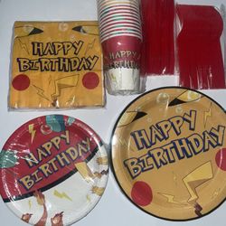 120 Pcs Pokémon Birthday Party Supplies 20 9” Plates 7” Cake Plates 9oz Cups NEW