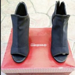 Black Fabric Ankle Peep Toe Heels Shoes Booties 6.5 