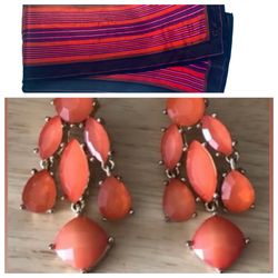 Bundle of a pair of J-Crew earrings & 100% silk Anne Klein scarf