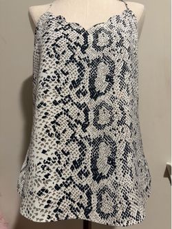 J.CREW White/Black Snake Animal Print Scalloped V-Neck Camisole, 6