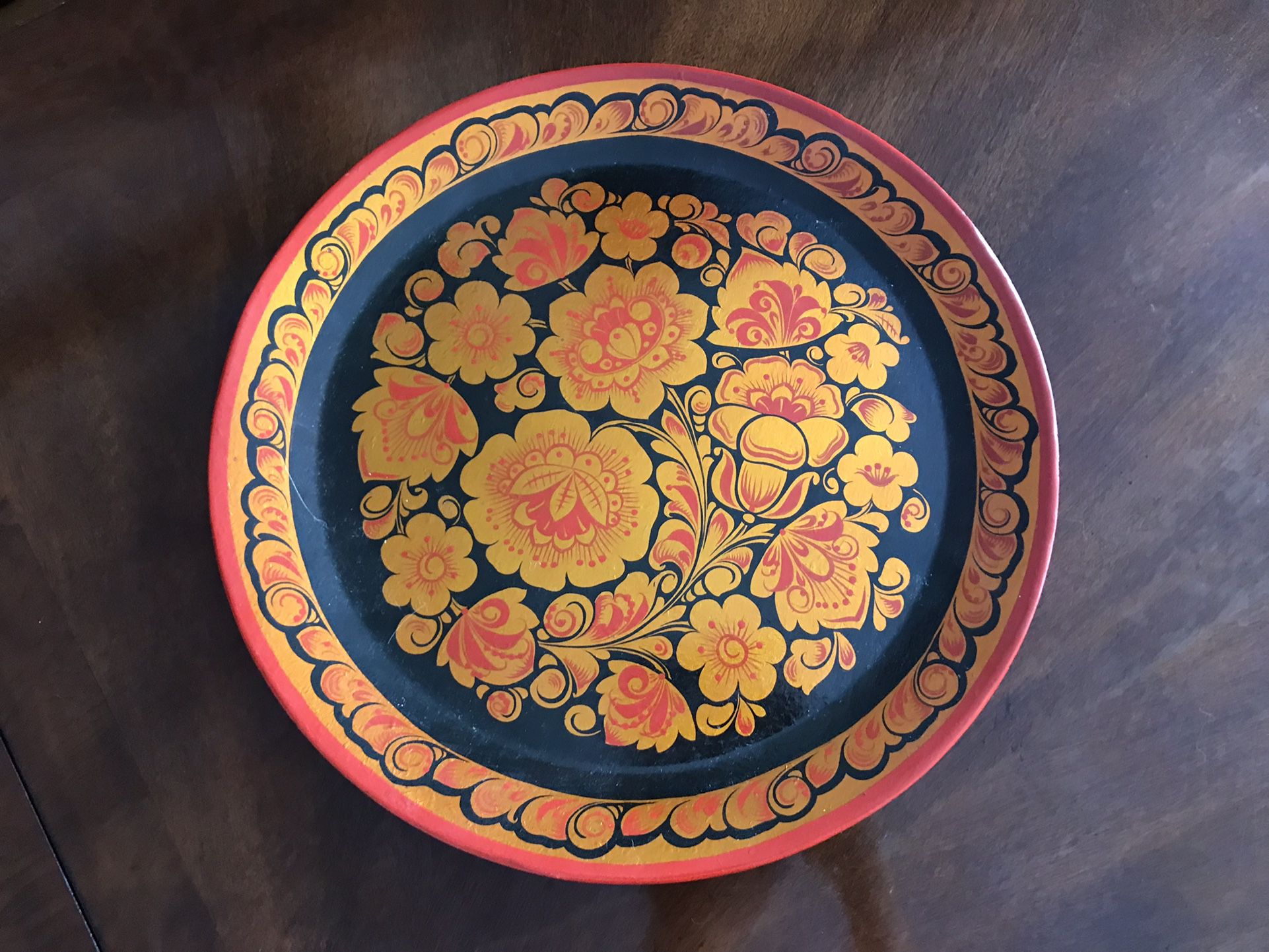 Red & Gold Floral Khokhloma Platter