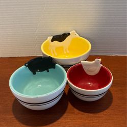 Set Of 3 Small Nesting Bowls Sonoma Life Farmhouse, Cow -Pig -Chicken Cowboy 5 1/2” X 3“ L2