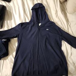 Lacoste Lightweight Navy Blue Long Sleeve Hoodie Size X Large