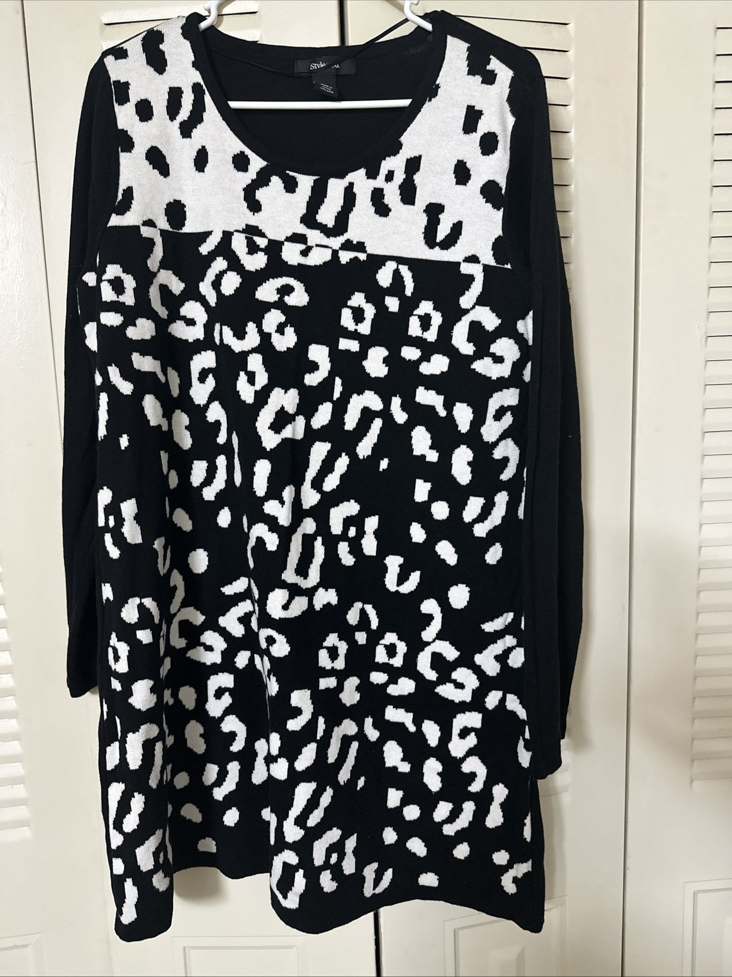 Style & Co Leopard Print Tunic Long Sleeve Sweater Dress Women's Size L Black