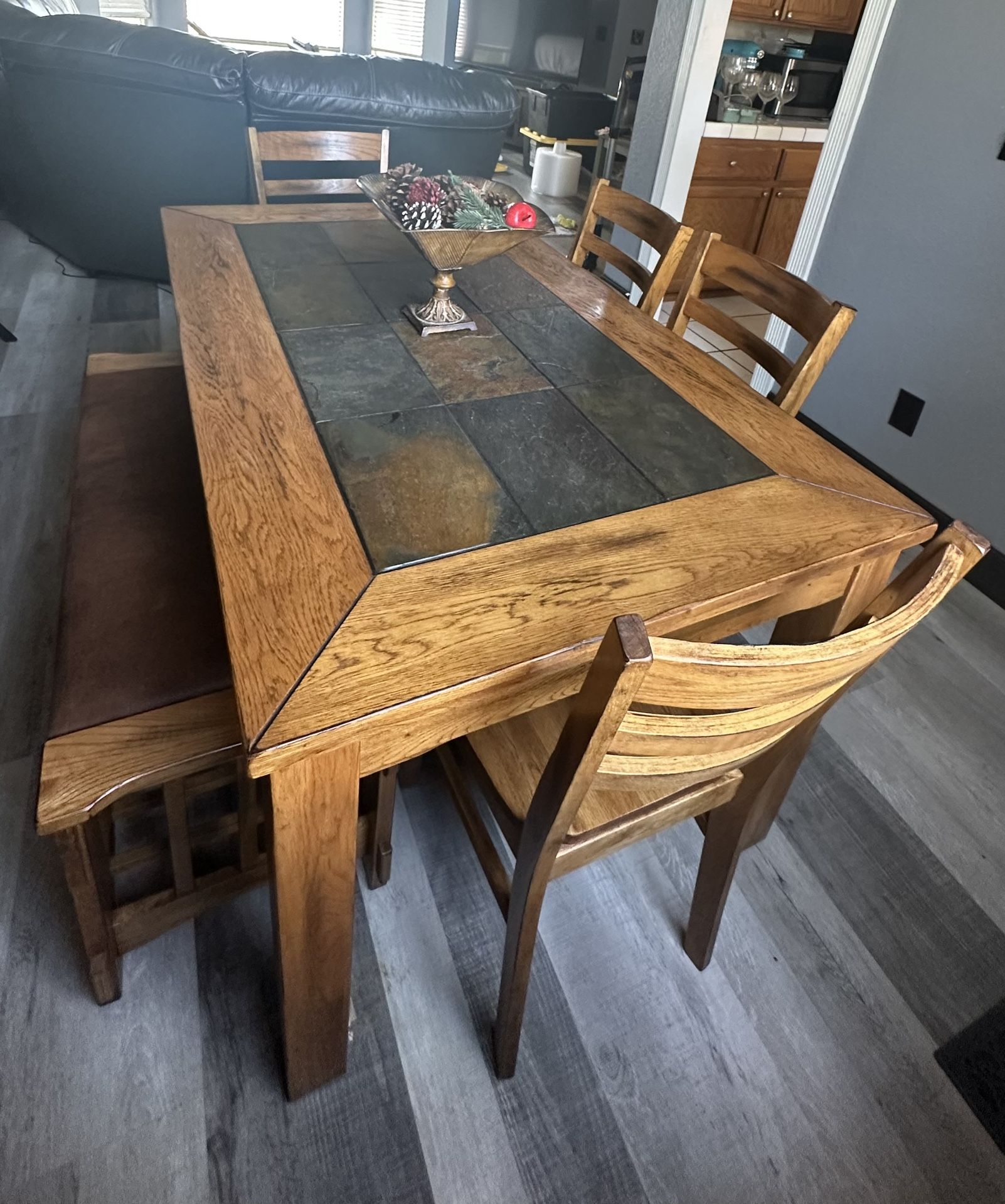 Rustic Dining Table W/Chairs and Bench