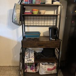 Rusted Wood Bakers Rack With Storage And Outlet