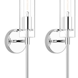 Wall Sconce Set of 2 Chrome Wall Light, Farmhouse Vanity Light Fixture Modern Indoor Wall Light with Clear Glass Shade for Bathroom Bedroom Living Roo