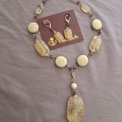 New Premier Designs Sand Tone  Necklace and Earring Set Natural Stone Style