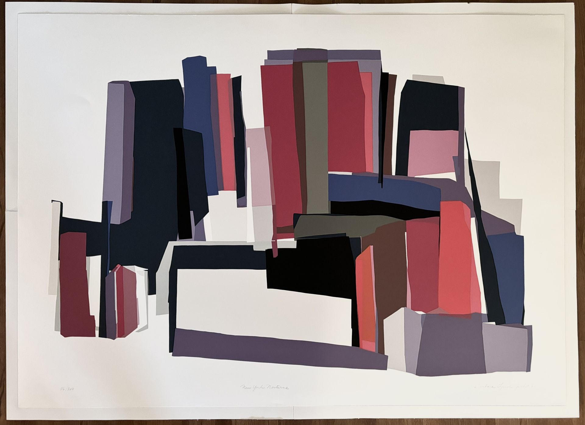 New York Nocturne, 1980, Huge Screen Print. By Barbara Lynch Zinkel. Signed and Numbered in Pencil.