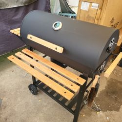 Charcoal Grill Outdoor Barrel Grill, 30 inch BBQ Grill with Warming Rack & Foldable Side Shelf, Offset Smoker Grill with Thermometer for Outdoor Cooki