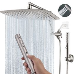 12 Inches Metal Shower Heads with Multifunction Handheld Spray Combo, Rain Shower Head Combo with 3 Way Metal Diverter, 13 Inch Adjustable Extension A