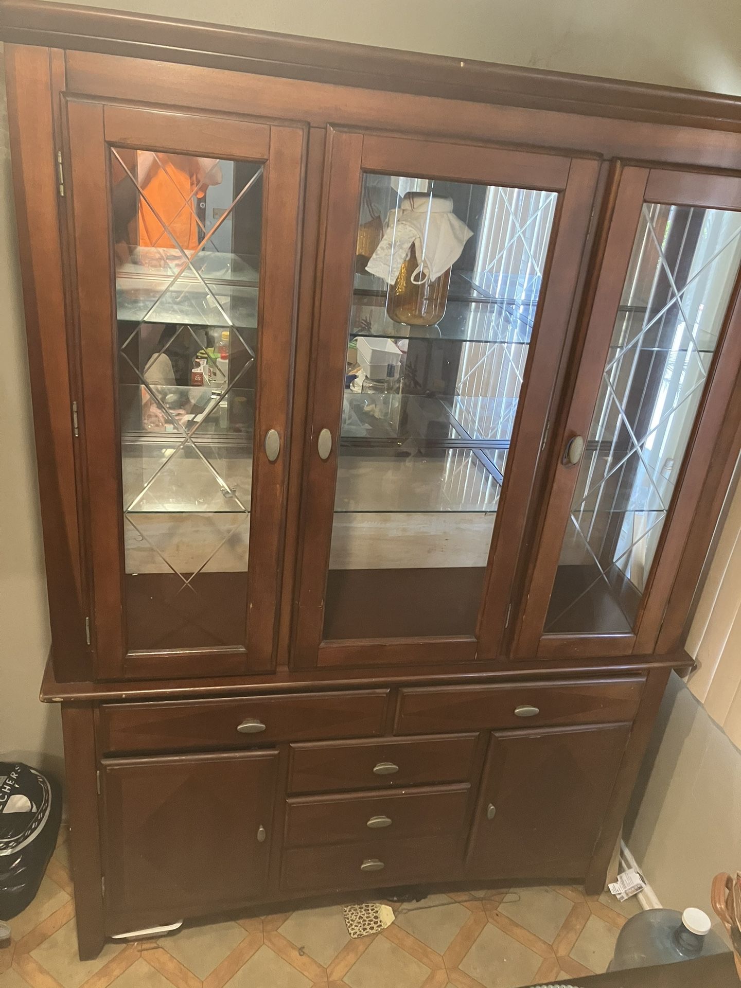 China Cabinet W/ Mirror And Glass Display