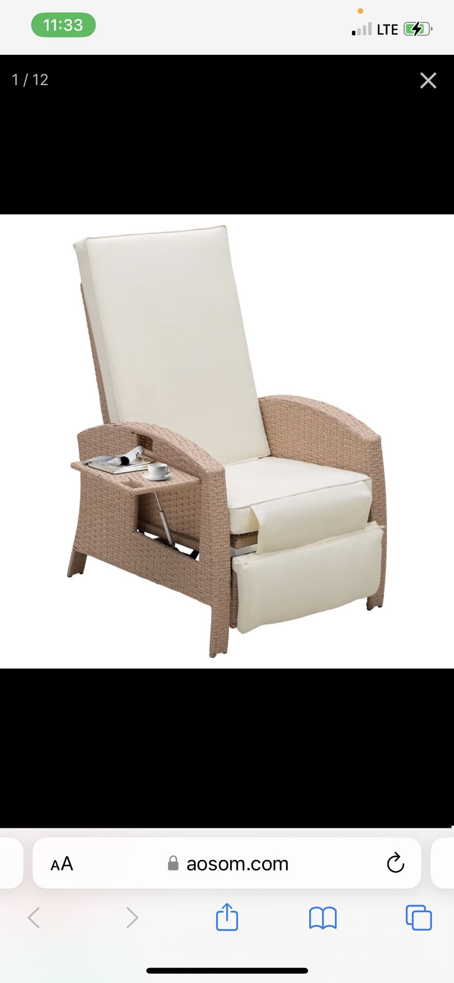 Outsunny Wicker Outdoor Recliner with Cushion