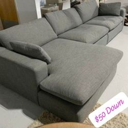 $50 Down Finance Sectional Sofa Loveseat Bedroom Set Queen Bed King Bed Dresser Chest Dining Table Chair Reclining Sectional Reclining Sofa 