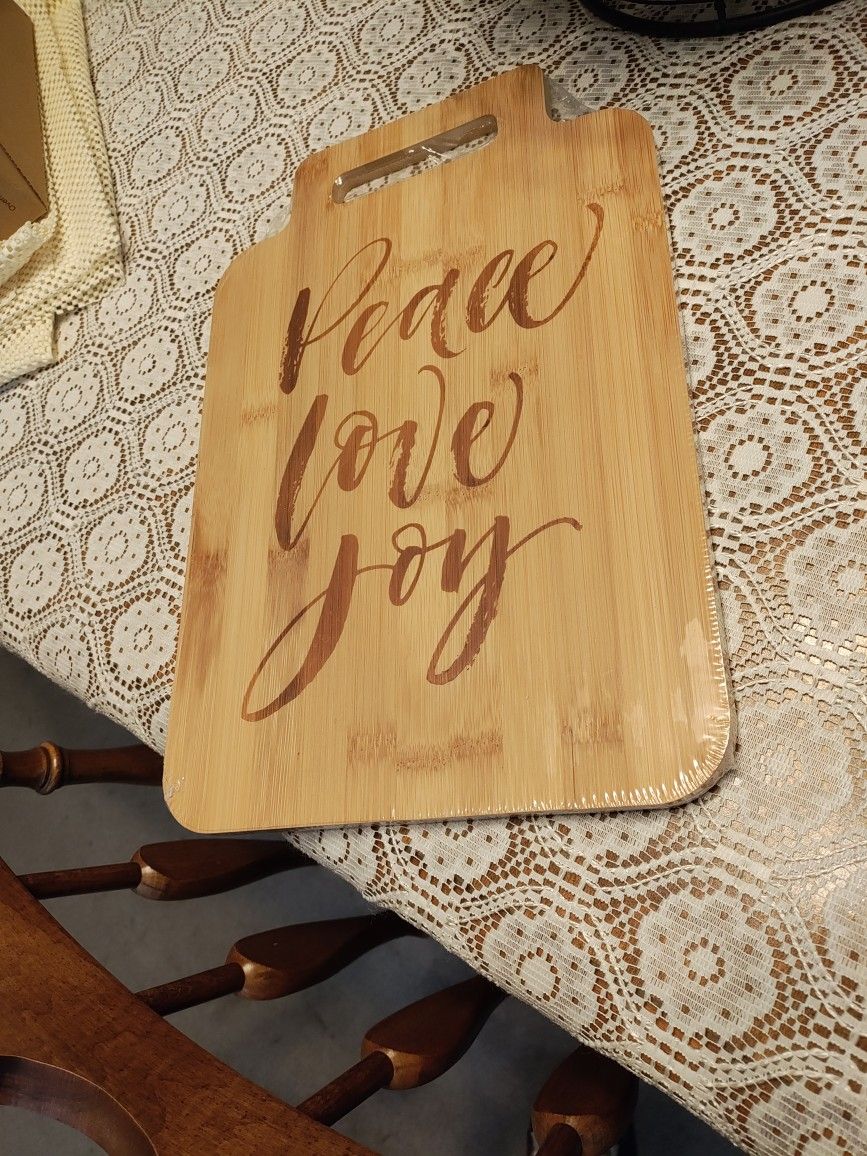 Large Love,Peace,Joy Charcuterie/Cutting Board. Still Sealed In Plastic