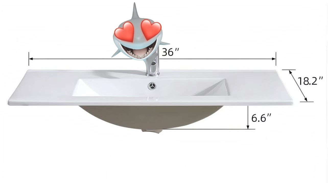 ✌️ 36 in x 18 1/5 in Rectangular drop in Ceramic Single Sink Basin Vanity Top