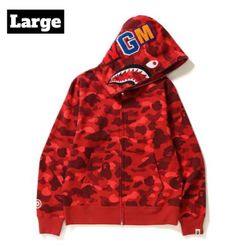 BAPE Red Color Camo Full Zip Up Hoodie Jacket A Bathing Ape Ss21 Shark Size Large 🇯🇵 Mens Bape Hooded Pull Over Hood