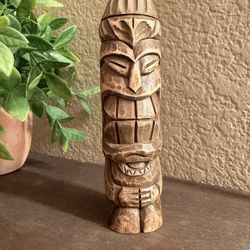 Vintage Hand-Carved Wooden Lucky Tiki Totem Statue Figurine