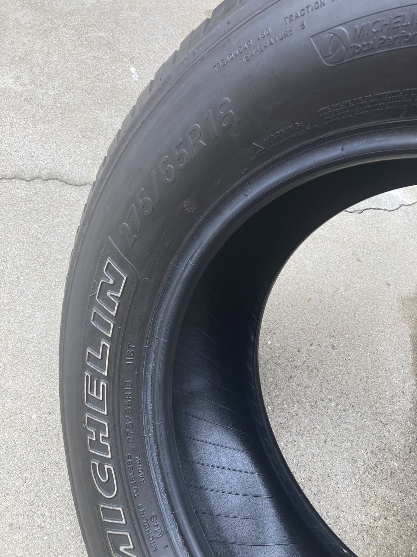 (2) 275/65/18 Michelin Tires 70% Thread Left