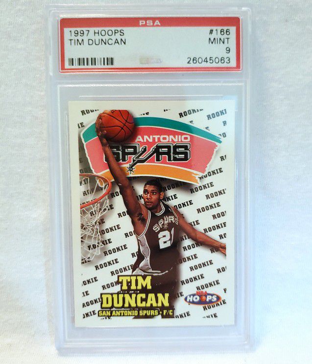 1997 Hoops #166 Tim Duncan PSA Mint 9 Rookie RC For Sale 