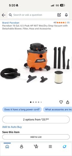 RIDGID 16 Gal Wet/Dry Shop Vacuum with Accessories