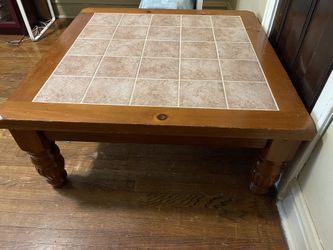 1’, 5” by 3’, 4” Solid Wood And Tile Coffee Table