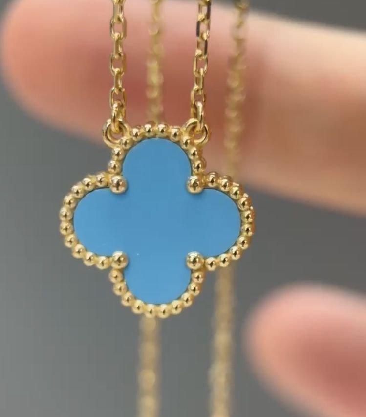 18KT Gold & Turquoise Clover Alhambra Necklace
