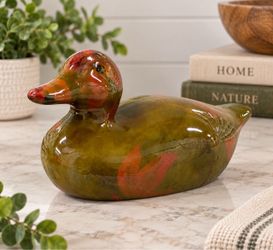 Vintage Otagiri Enesco 1995 Ceramic Duck Figurine 8" Floral Green Red Decor