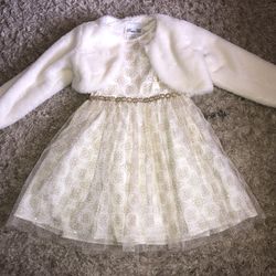 Girls Fancy White & Gold Sparkly Dress