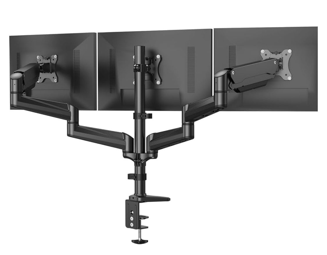 Huanuo Tripper HNTS3B – Triple Gas‑Spring Monitor Desk Mount (17–32″, VESA)