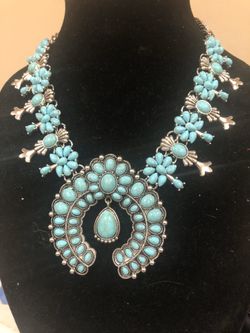 Genuine Southwestern American Squashblossom Necklace In Navajo Indian Style