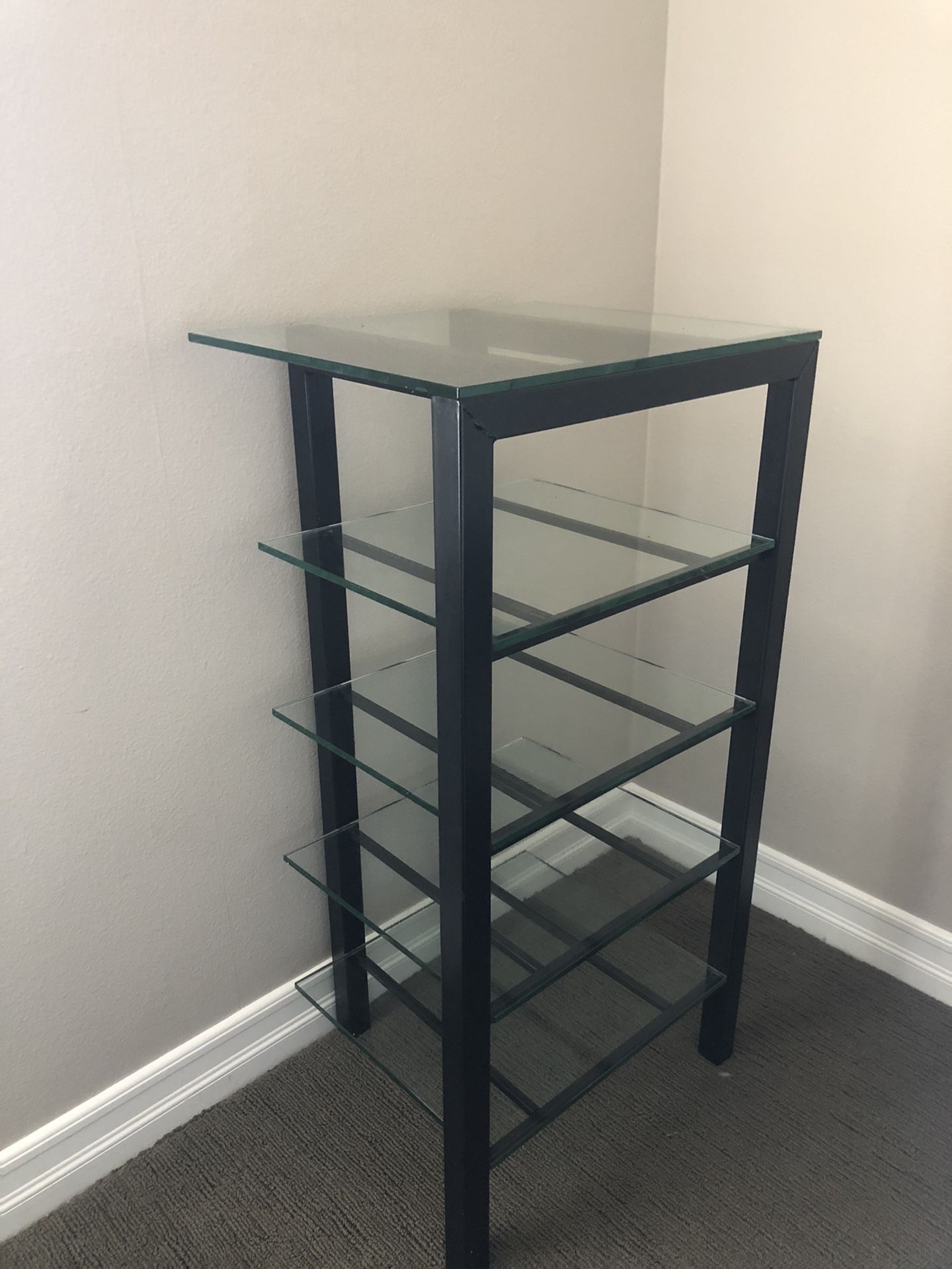 Modern glass / black metal shelf