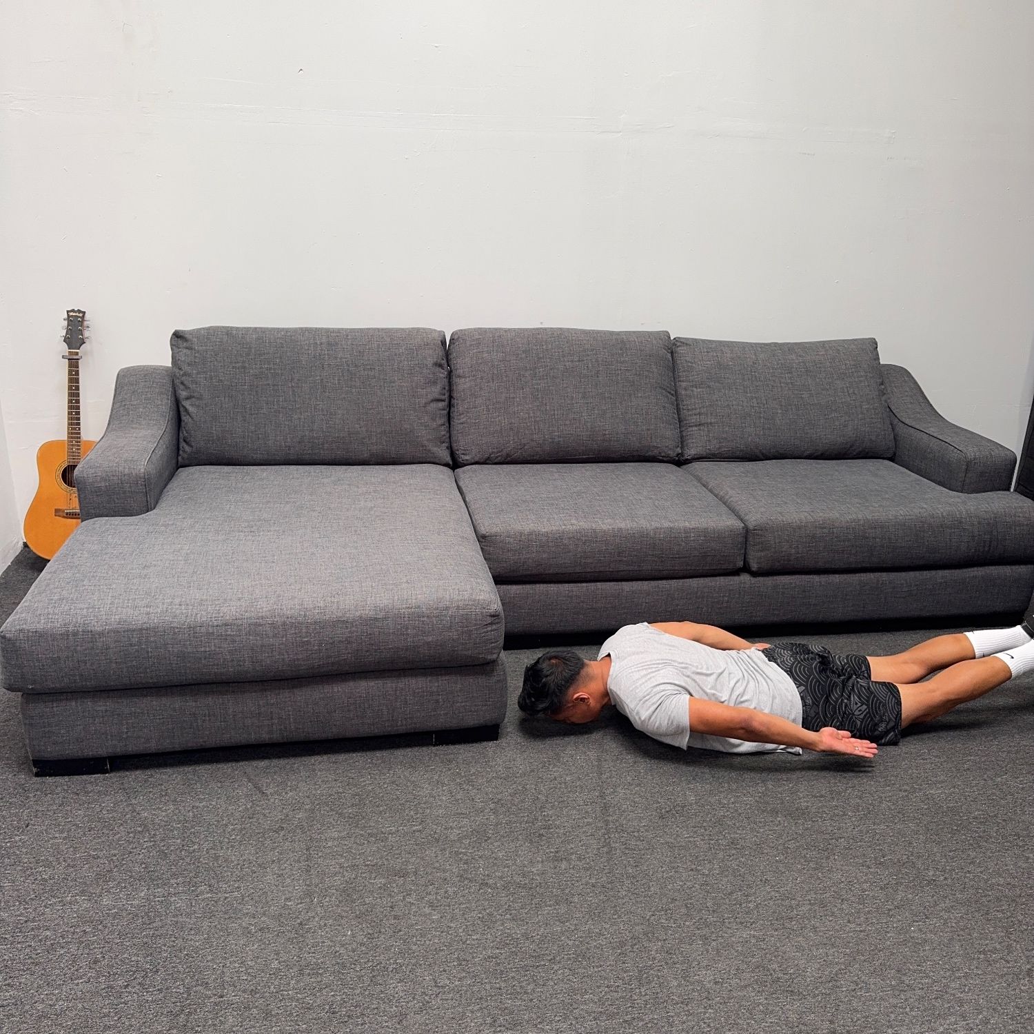 60% OFF: Lodge Slate Grey 2 Piece 139" Sectional Couch With Left Arm Facing Oversized Chaise - We can deliver