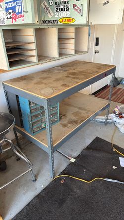 Metal with wood shelf for for garage workbench