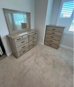 Light Wood Dresser with Mirror and Chest Set
