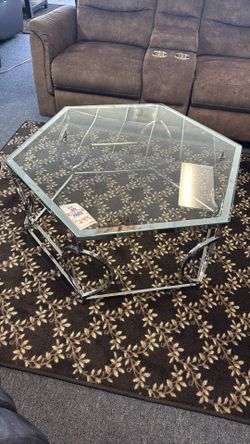 Hexagon Metal Glass Coffee Table 