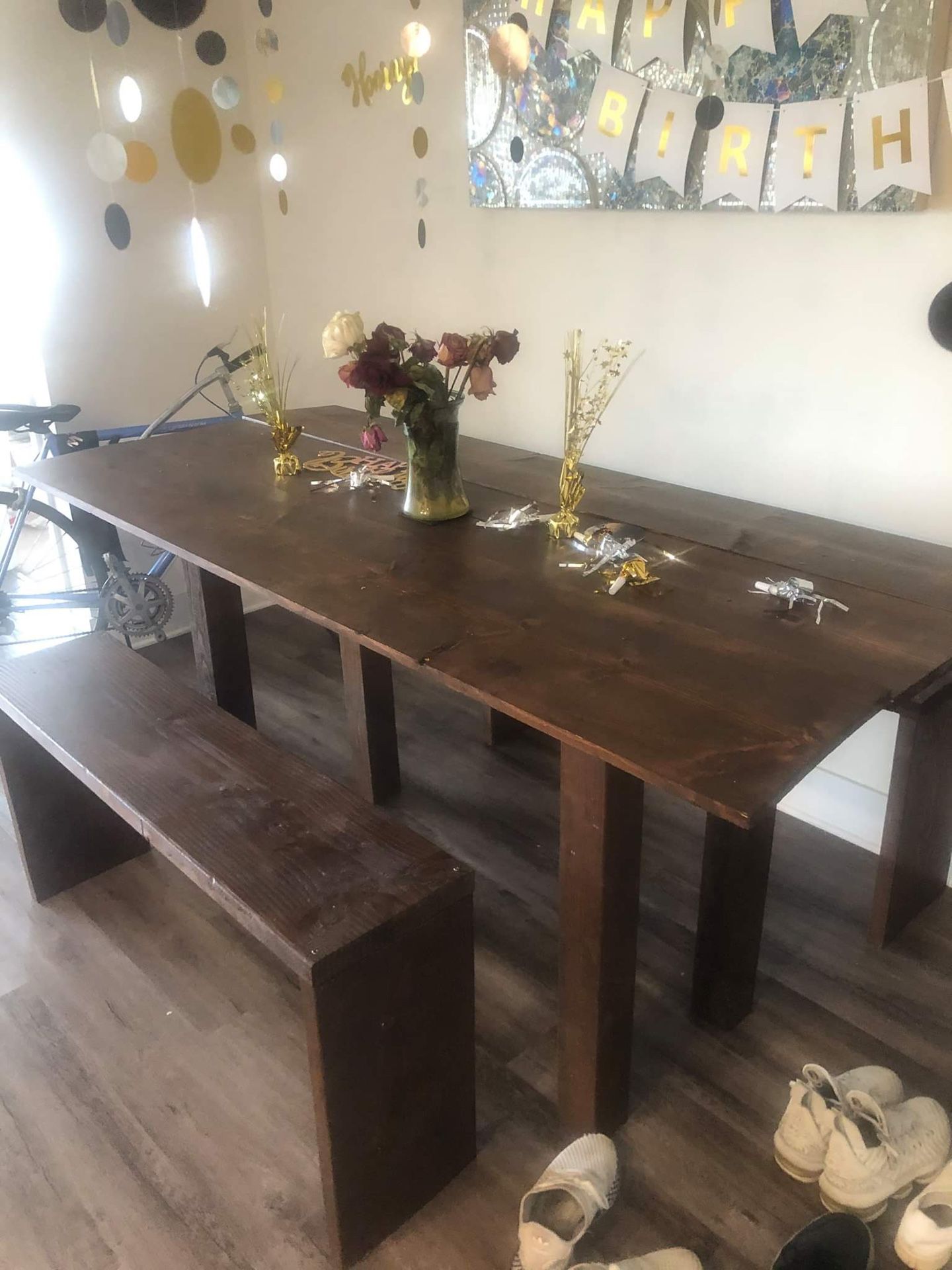 Wood Dining Table with Benches