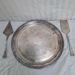Vintage Ornate Silver Plated Serving Set with Tray and 2 Servers The Sheffield Silver Company USA