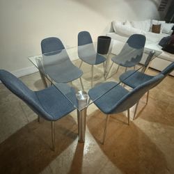 Glass Dining Table Set W/ 6 Chairs 