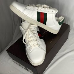 Used 100% Authentic Mens Gucci Ace Leather Low Top Sneakers US Shoe Size 10 - MADE IN ITALY