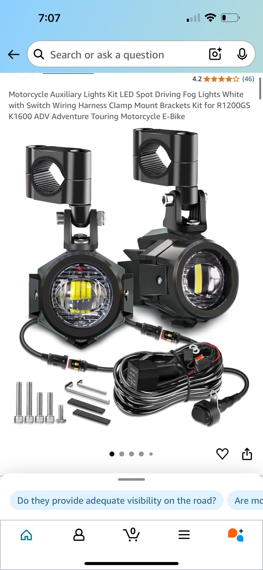 Motorcycle Auxiliary Lights Kit LED Spot Driving Fog Lights White with Switch Wiring Harness Clamp Mount Brackets Kit for R1200GS K1600 ADV Adventure
