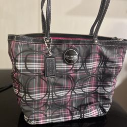 Black & Pink Plaid Coach Purse