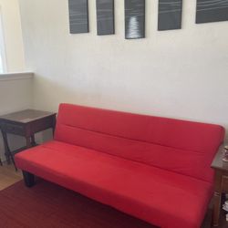 Red Modern Couch / Futon – Converts to Bed – Excellent Condition