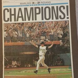 Marlins 1997 World Series Champions original newspaper front page