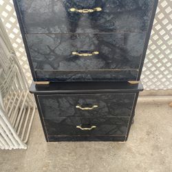 Black Bed Side Cabinets + Lamp