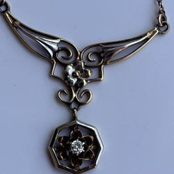 Real 14k Yellow Gold , Platinum. Antique Ladies Art Nouveau Dimond  Next