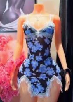 SHEIN Blue Floral Lace Trim Slip Mini Dress